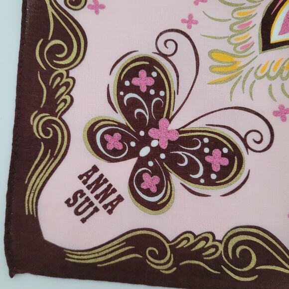 Anna Sui Cotton Butterfly Square Neck Scarf Bandana Small Handkerchief 18" - Picture 3 of 6